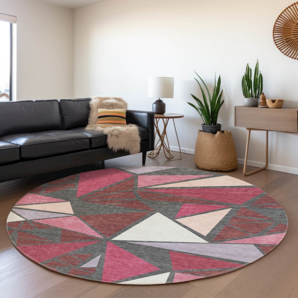 Premium Machine Washable Mayfield AMF1039 Burgundy 8' x 8' Round Rug. Picture 5