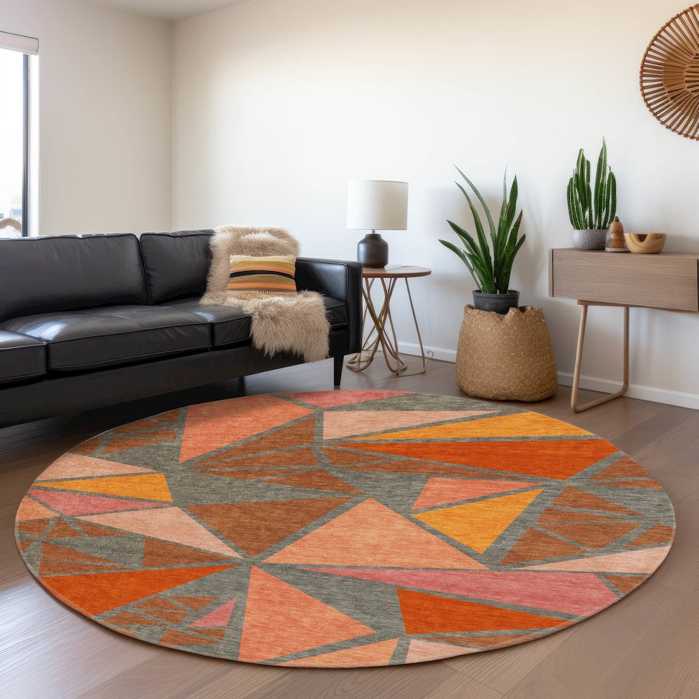 Premium Machine Washable Mayfield AMF1039 Rust 8' x 8' Round Rug. Picture 5