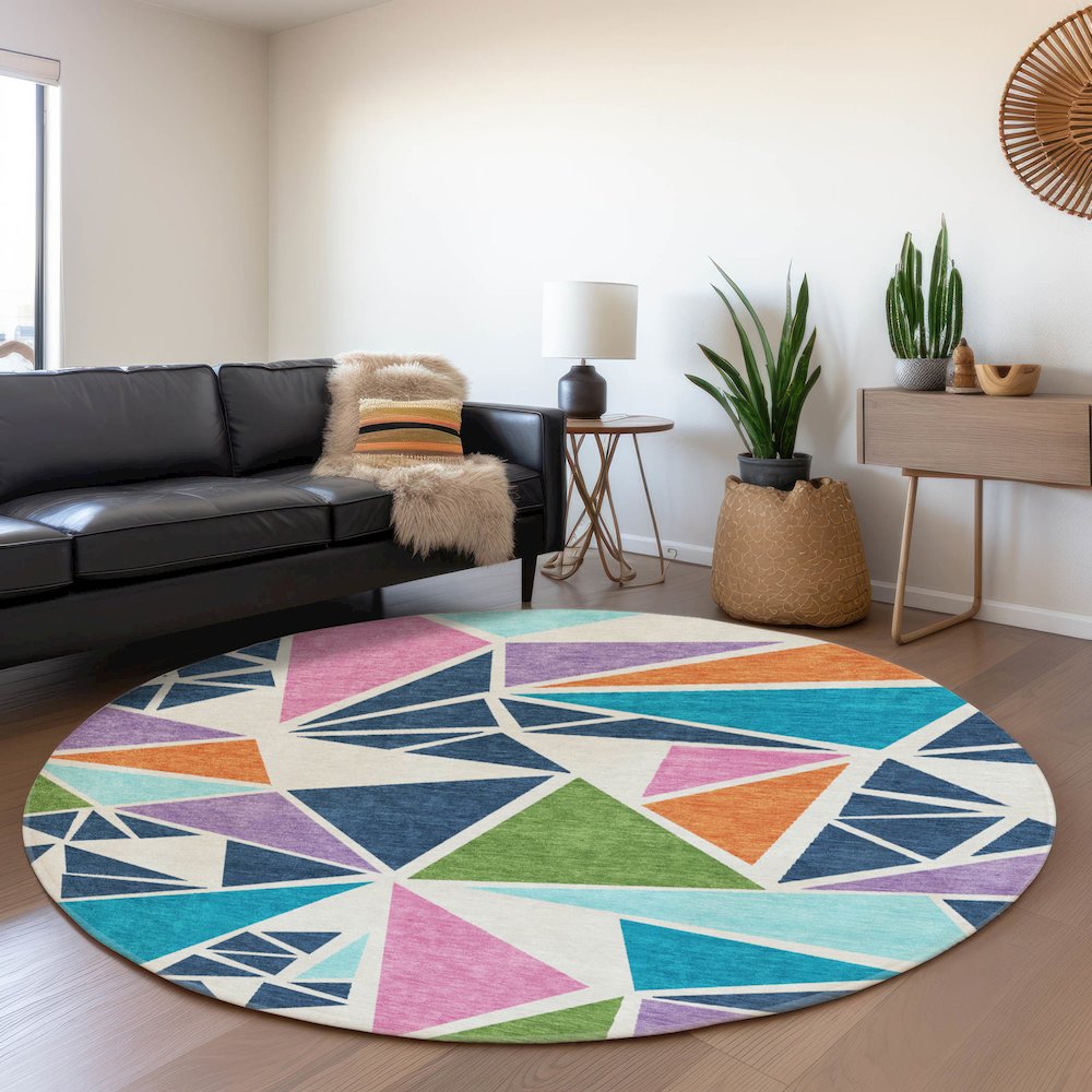 Premium Machine Washable Mayfield AMF1039 White 8' x 8' Round Rug. Picture 5