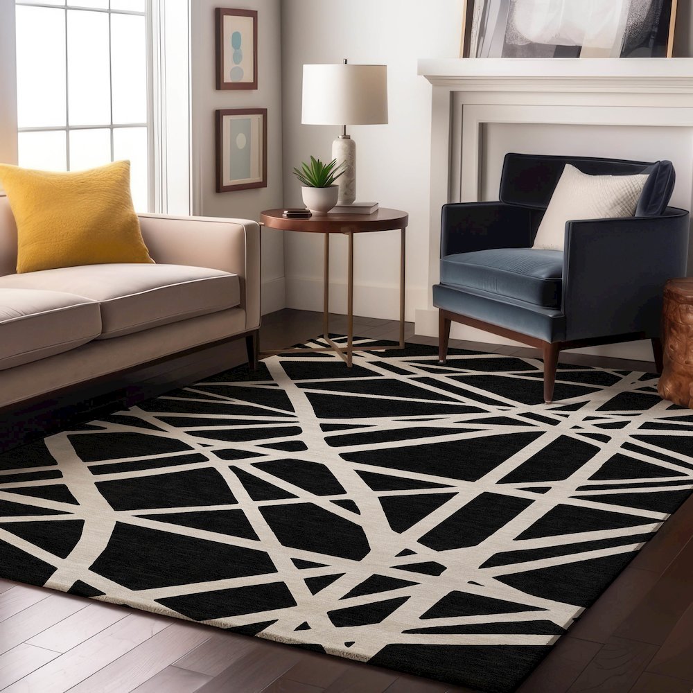 Premium Machine Washable Mayfield AMF1040 Black 2'6" x 3'10" Rug. Picture 5