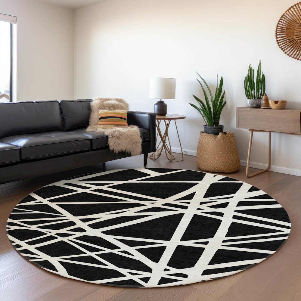 Premium Machine Washable Mayfield AMF1040 Black 8' x 8' Round Rug. Picture 5