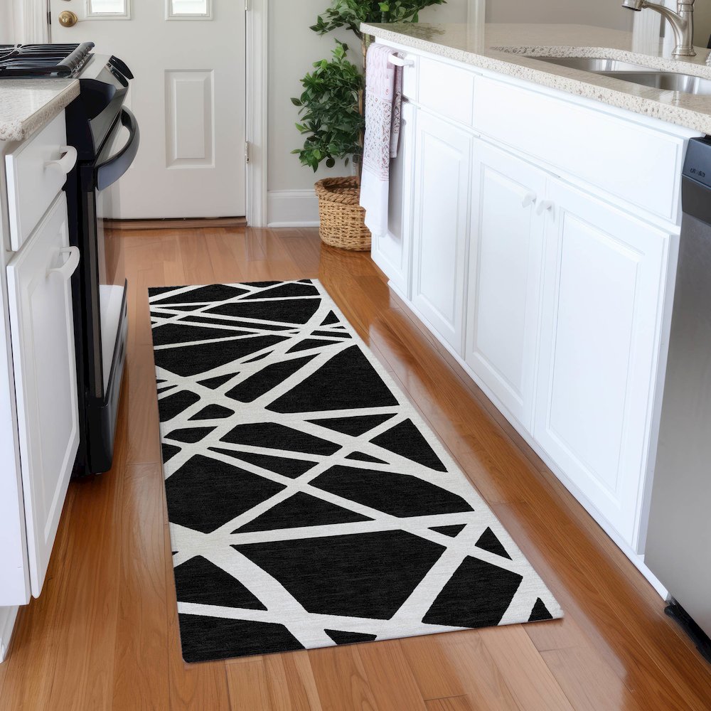 Premium Machine Washable Mayfield AMF1040 Black 2'3" x 7'6" Runner Rug. Picture 5