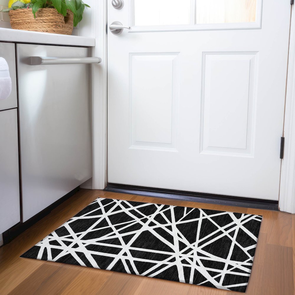 Premium Machine Washable Mayfield AMF1040 Black 1'8" x 2'6" Rug. Picture 5
