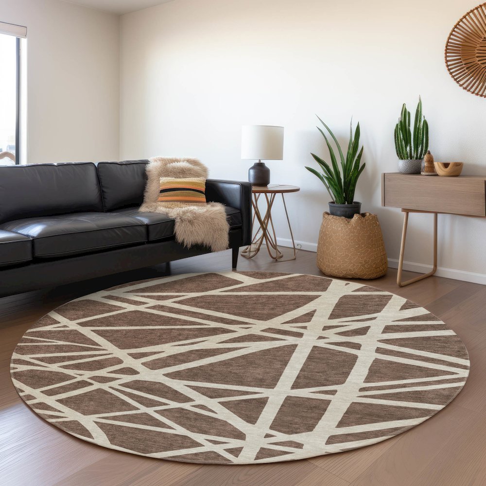 Premium Machine Washable Mayfield AMF1040 Brown 8' x 8' Round Rug. Picture 5