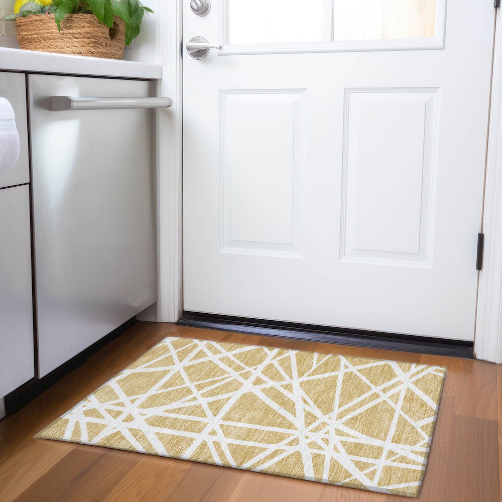 Premium Machine Washable Mayfield AMF1040 Gold 1'8" x 2'6" Rug. Picture 5