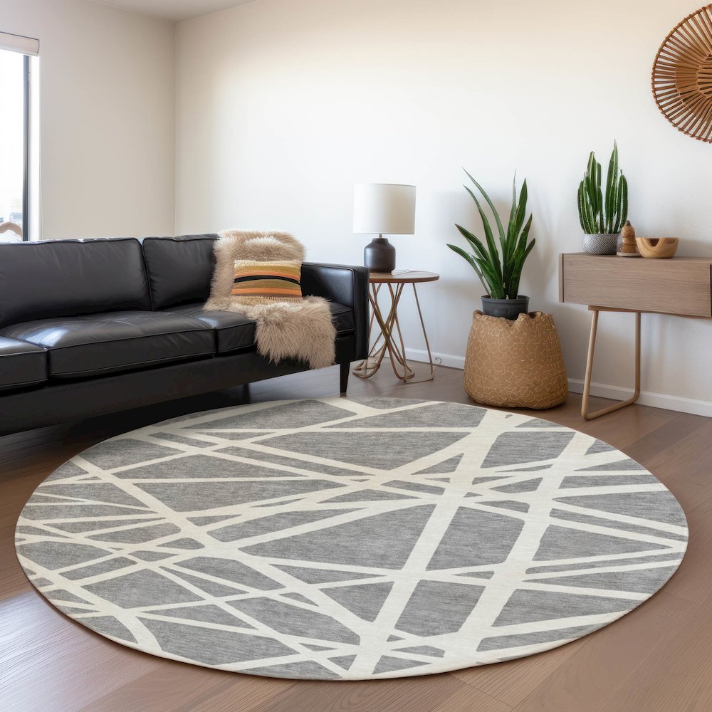 Premium Machine Washable Mayfield AMF1040 Gray 8' x 8' Round Rug. Picture 5