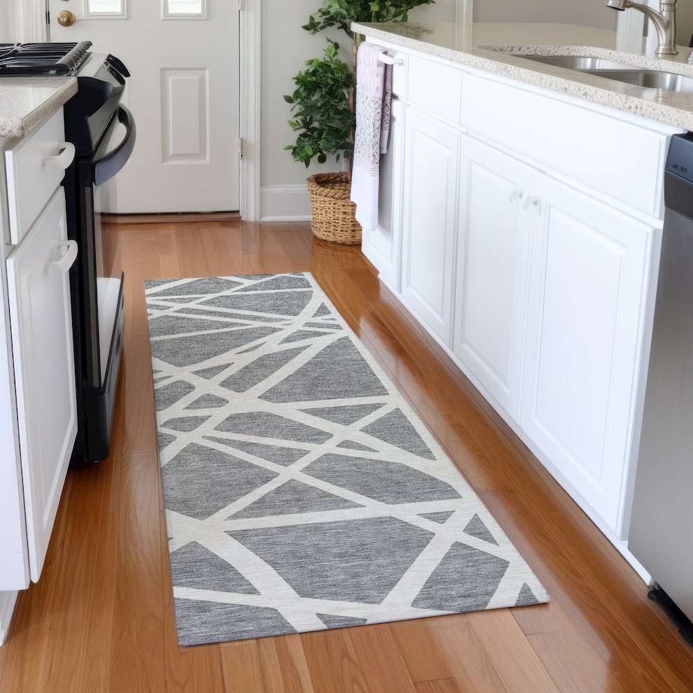 Premium Machine Washable Mayfield AMF1040 Gray 2'3" x 7'6" Runner Rug. Picture 5