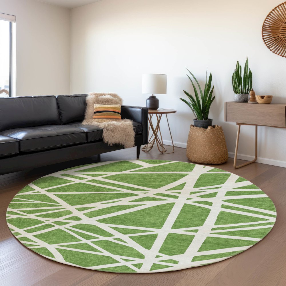 Premium Machine Washable Mayfield AMF1040 Green 8' x 8' Round Rug. Picture 5