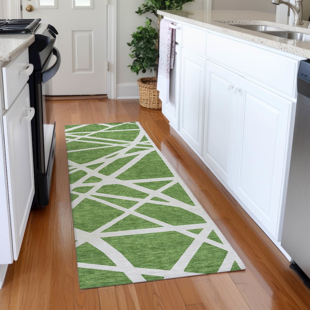 Premium Machine Washable Mayfield AMF1040 Green 2'3" x 7'6" Runner Rug. Picture 5