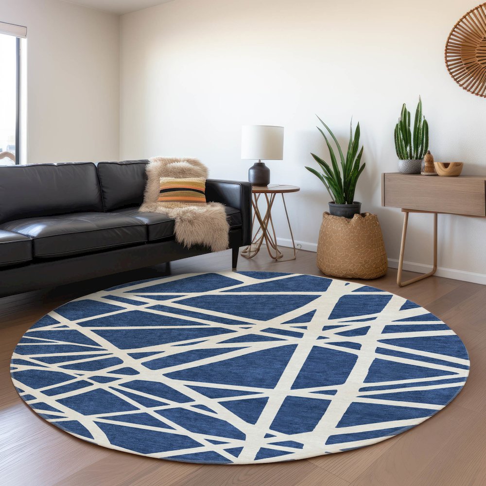 Premium Machine Washable Mayfield AMF1040 Navy 8' x 8' Round Rug. Picture 5
