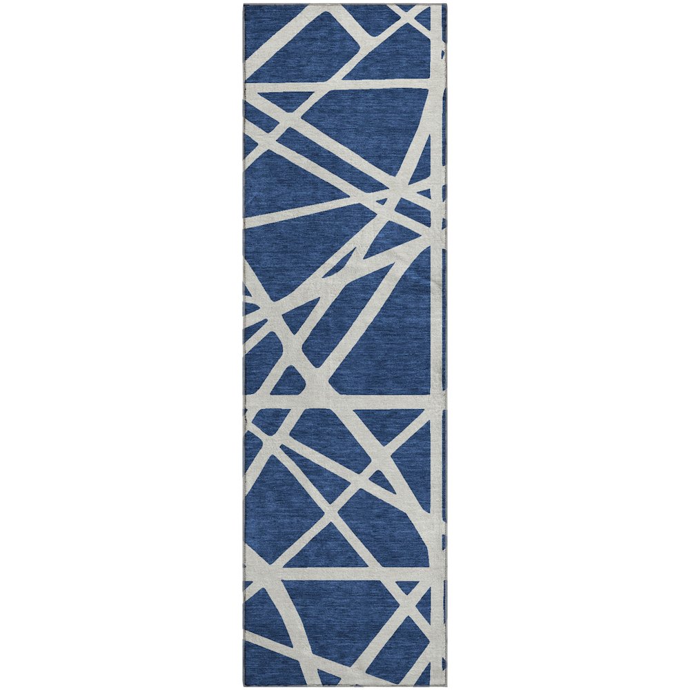 Premium Machine Washable Mayfield AMF1040 Navy 2'3" x 7'6" Runner Rug. Picture 1