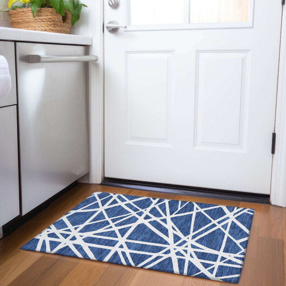 Premium Machine Washable Mayfield AMF1040 Navy 1'8" x 2'6" Rug. Picture 5