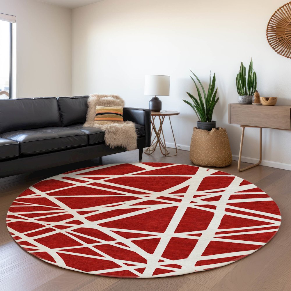 Premium Machine Washable Mayfield AMF1040 Red 8' x 8' Round Rug. Picture 5