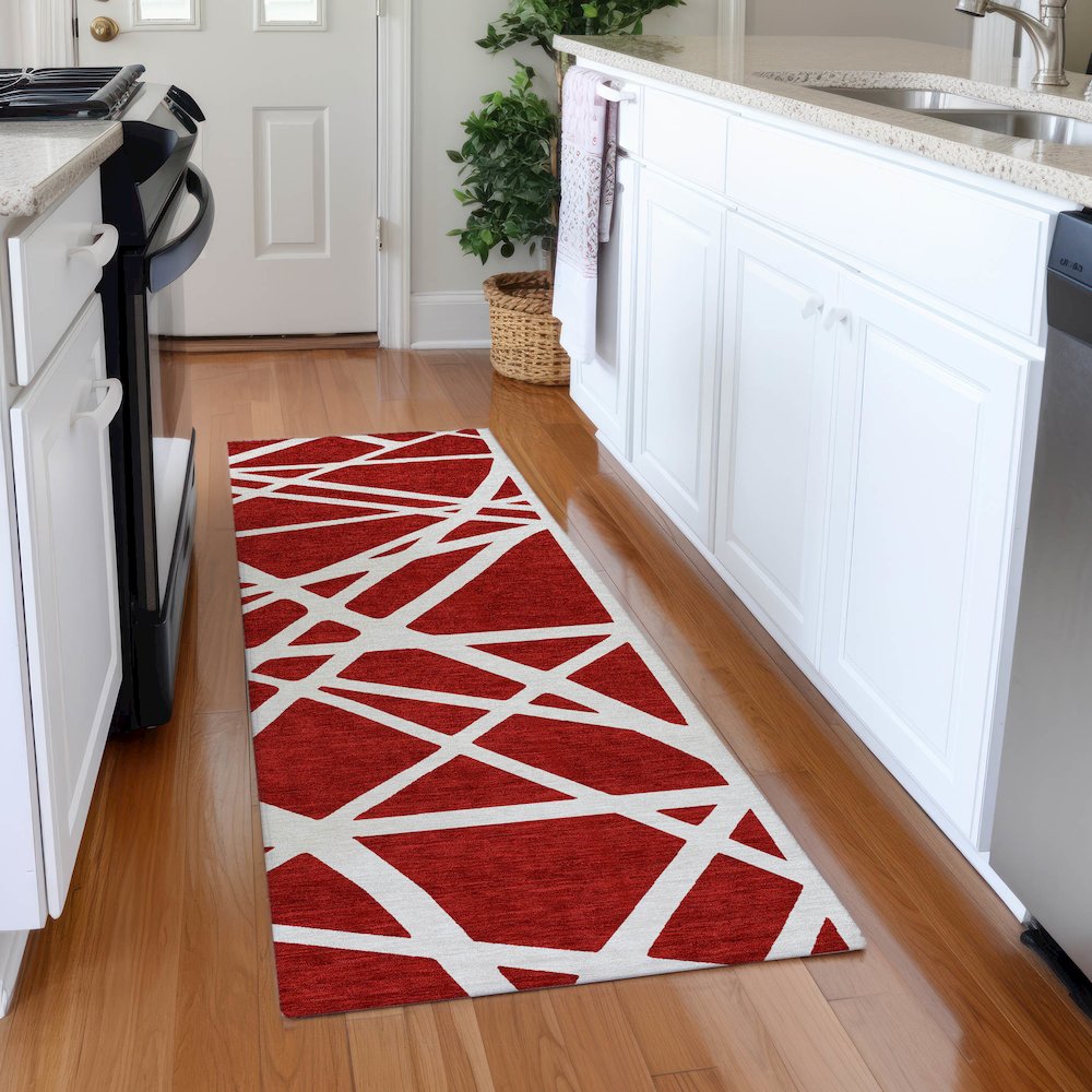 Premium Machine Washable Mayfield AMF1040 Red 2'3" x 7'6" Runner Rug. Picture 5