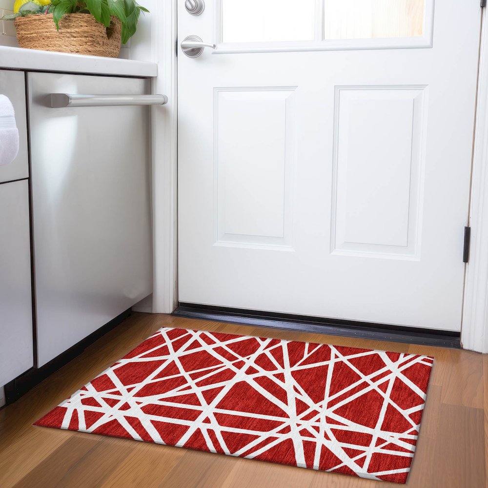 Premium Machine Washable Mayfield AMF1040 Red 1'8" x 2'6" Rug. Picture 5