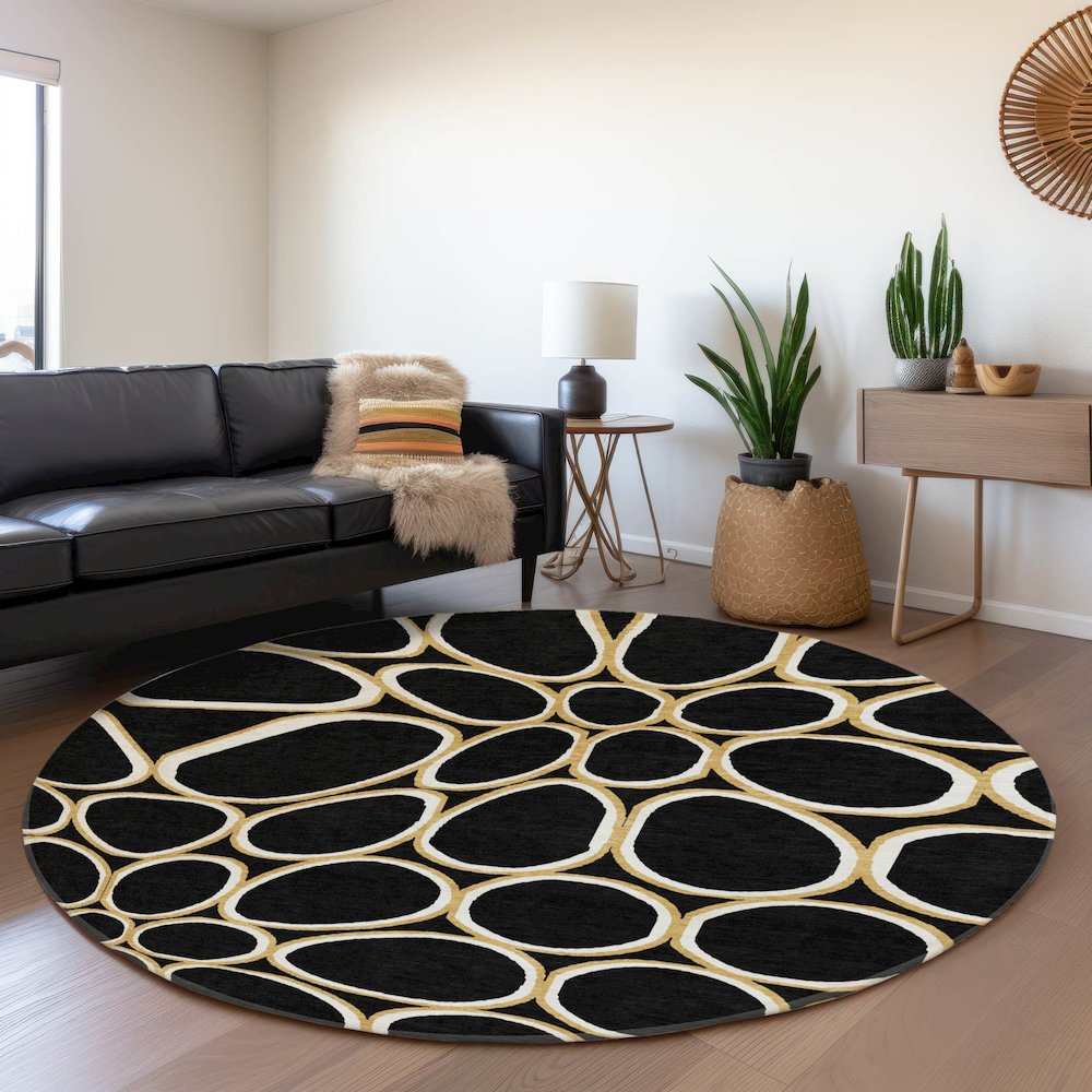 Premium Machine Washable Mayfield AMF1041 Black 8' x 8' Round Rug. Picture 5