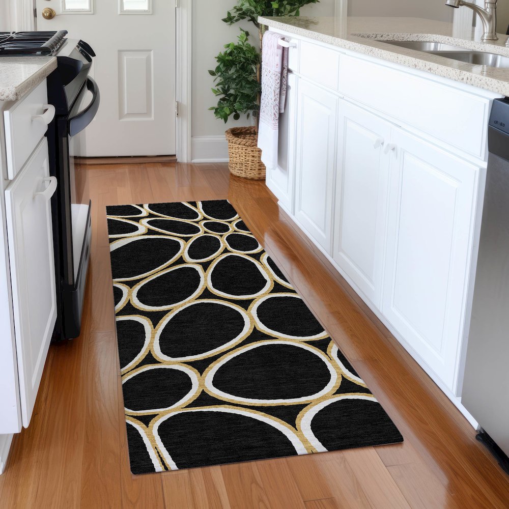 Premium Machine Washable Mayfield AMF1041 Black 2'3" x 7'6" Runner Rug. Picture 5