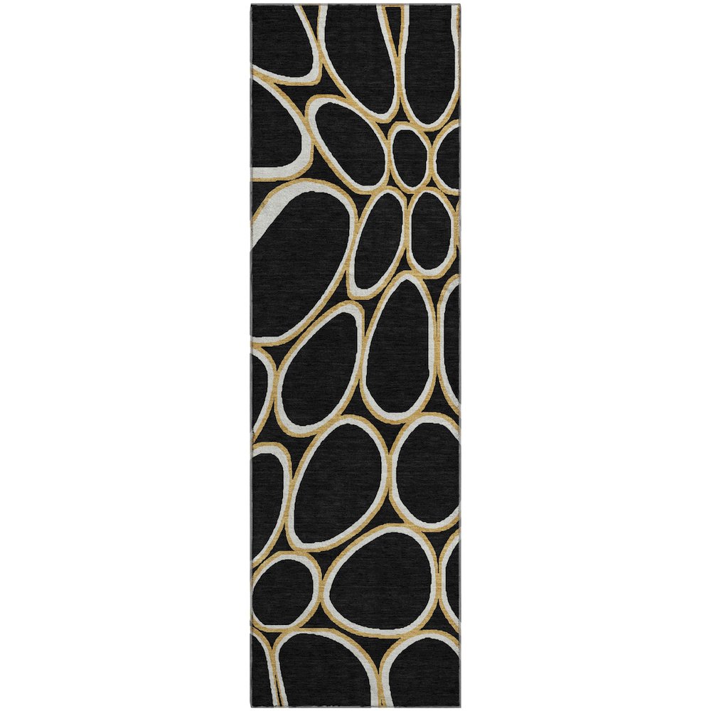 Premium Machine Washable Mayfield AMF1041 Black 2'3" x 7'6" Runner Rug. Picture 1