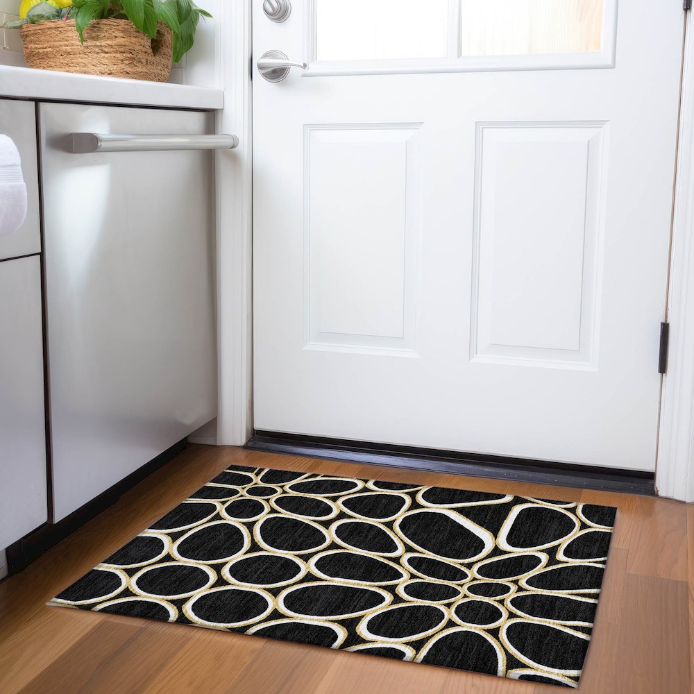 Premium Machine Washable Mayfield AMF1041 Black 1'8" x 2'6" Rug. Picture 5