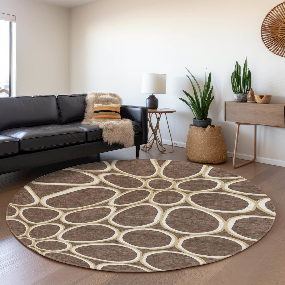 Premium Machine Washable Mayfield AMF1041 Brown 8' x 8' Round Rug. Picture 5
