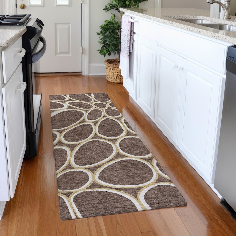 Premium Machine Washable Mayfield AMF1041 Brown 2'3" x 7'6" Runner Rug. Picture 5