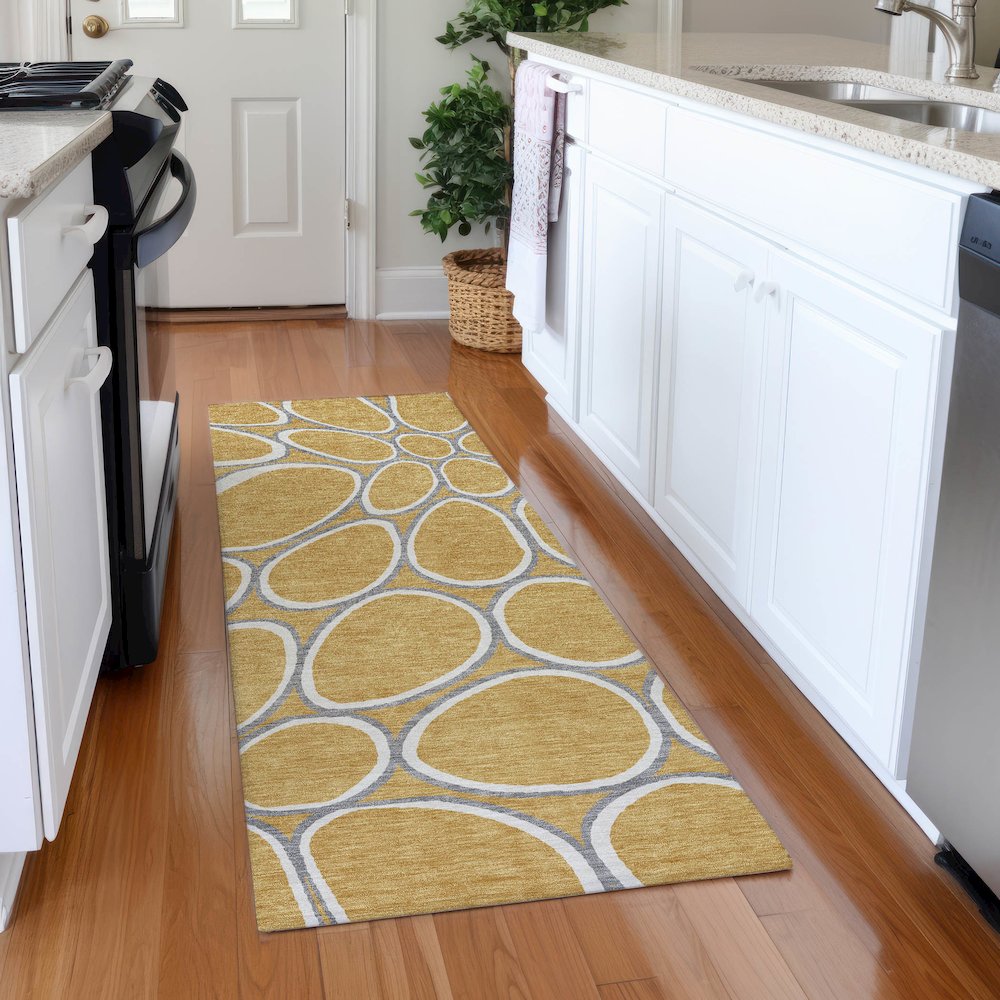 Premium Machine Washable Mayfield AMF1041 Gold 2'3" x 7'6" Runner Rug. Picture 5