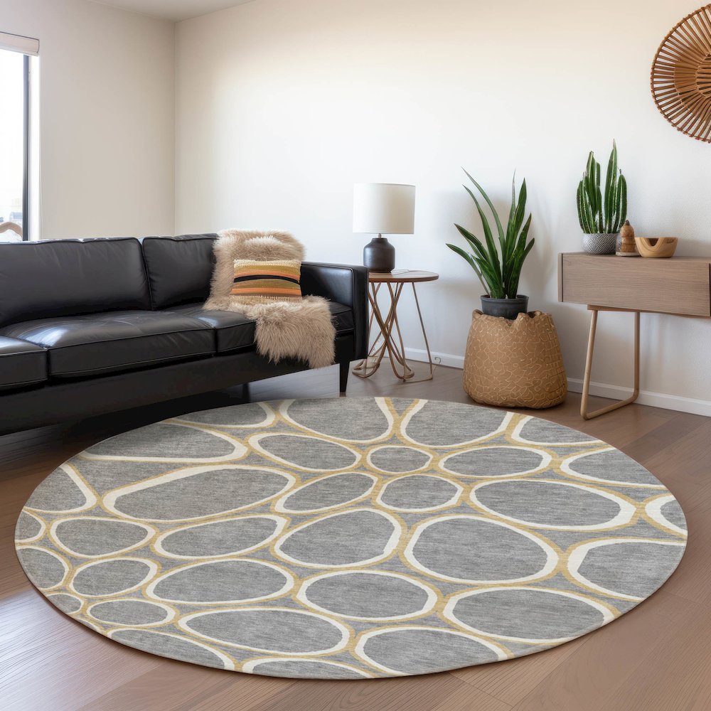 Premium Machine Washable Mayfield AMF1041 Gray 8' x 8' Round Rug. Picture 5