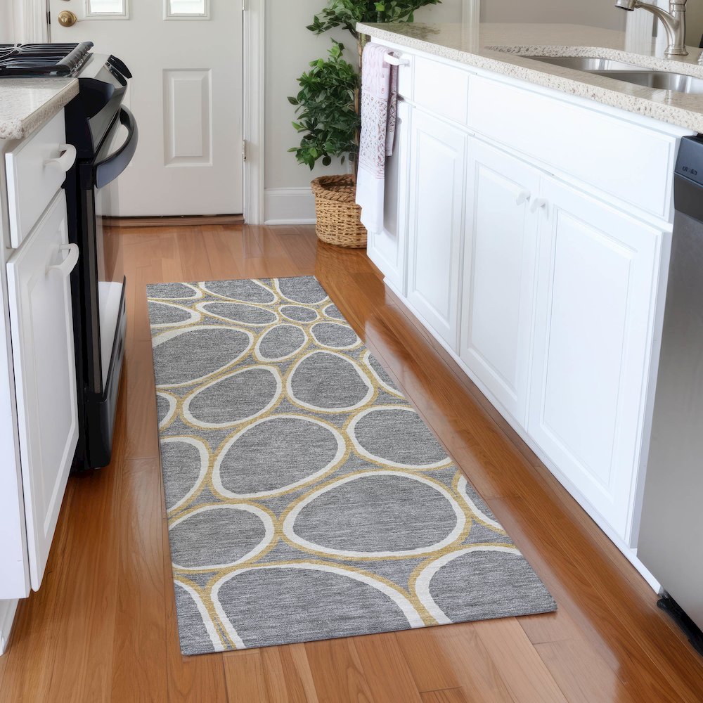 Premium Machine Washable Mayfield AMF1041 Gray 2'3" x 7'6" Runner Rug. Picture 5