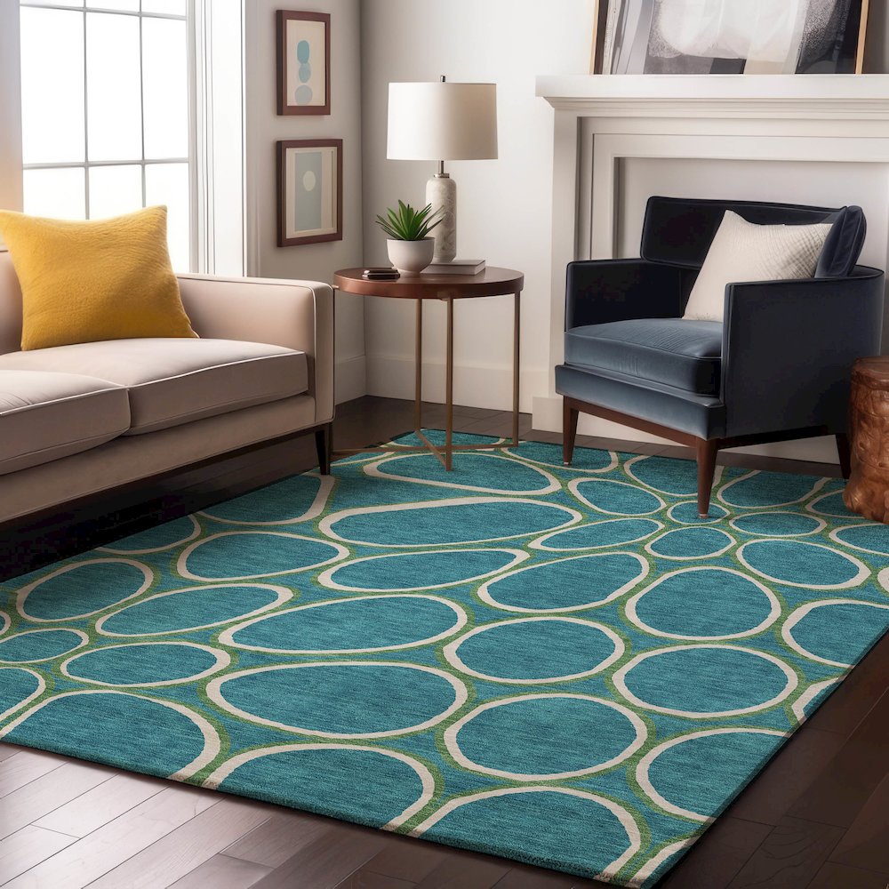 Premium Machine Washable Mayfield AMF1041 Teal 2'6" x 3'10" Rug. Picture 5