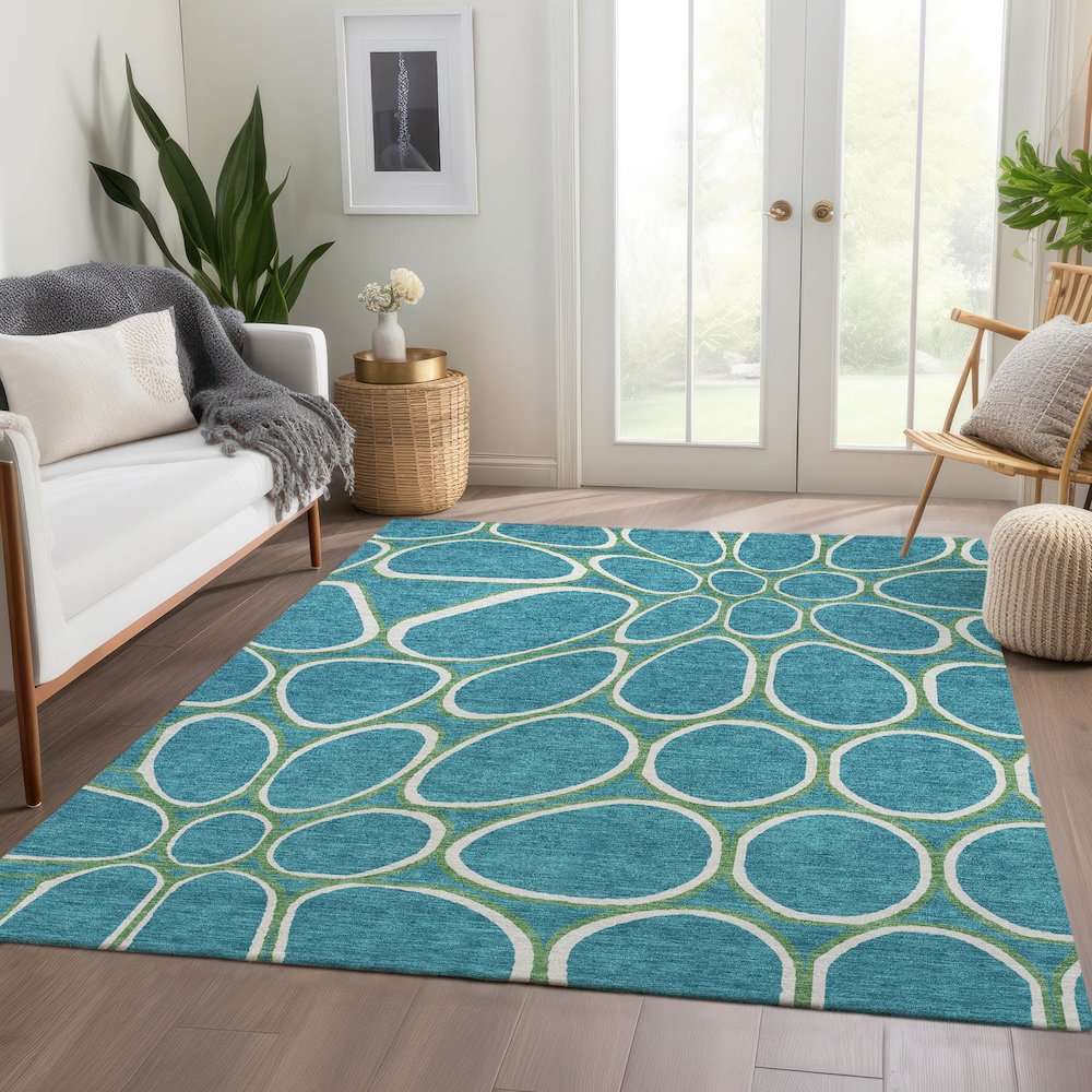 Premium Machine Washable Mayfield AMF1041 Teal 2'6" x 3'10" Rug. Picture 6