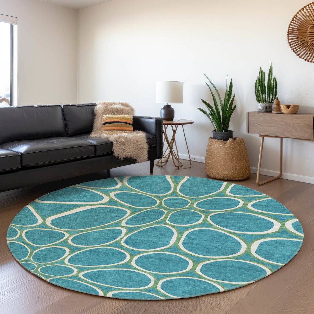 Premium Machine Washable Mayfield AMF1041 Teal 8' x 8' Round Rug. Picture 5
