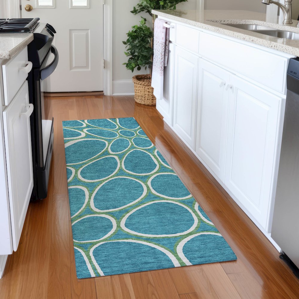 Premium Machine Washable Mayfield AMF1041 Teal 2'3" x 7'6" Runner Rug. Picture 5