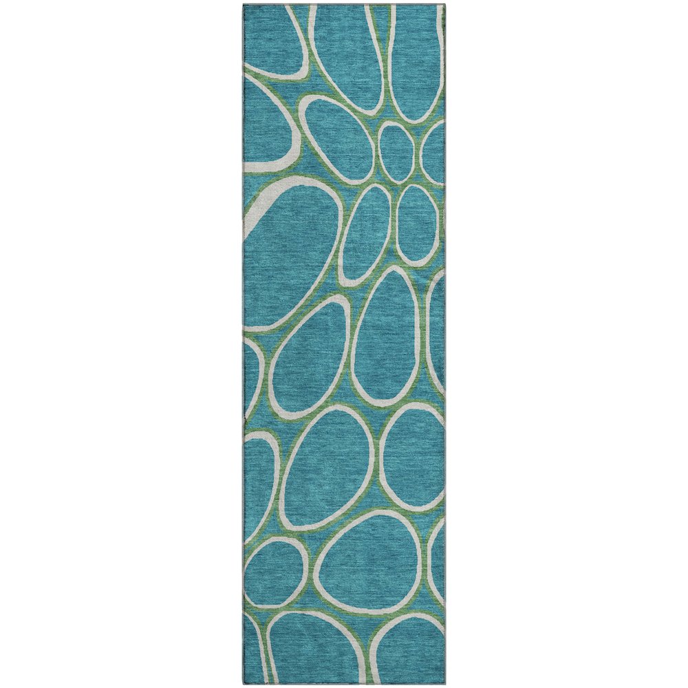 Premium Machine Washable Mayfield AMF1041 Teal 2'3" x 7'6" Runner Rug. Picture 1