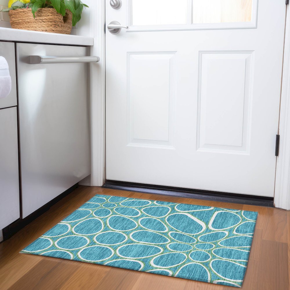 Premium Machine Washable Mayfield AMF1041 Teal 1'8" x 2'6" Rug. Picture 5