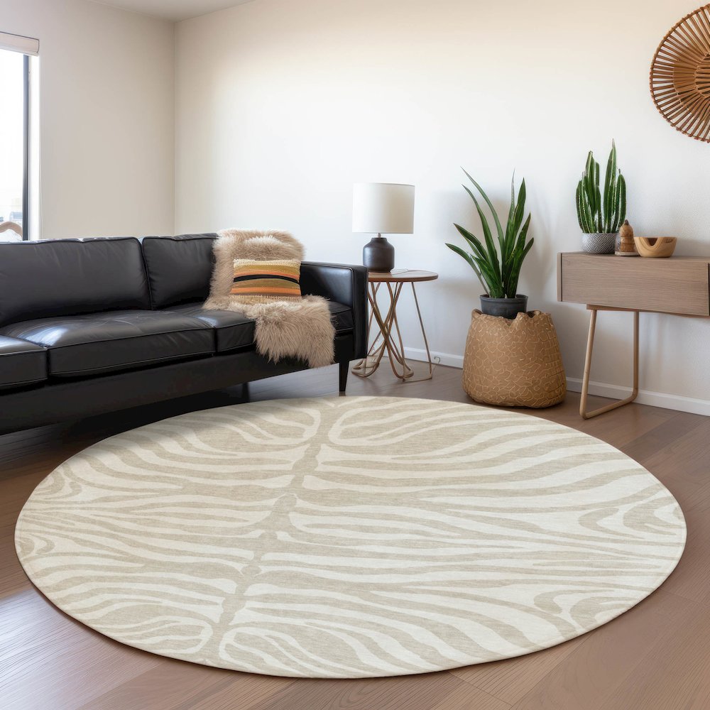 Premium Machine Washable Mayfield AMF1042 Beige 8' x 8' Round Rug. Picture 5