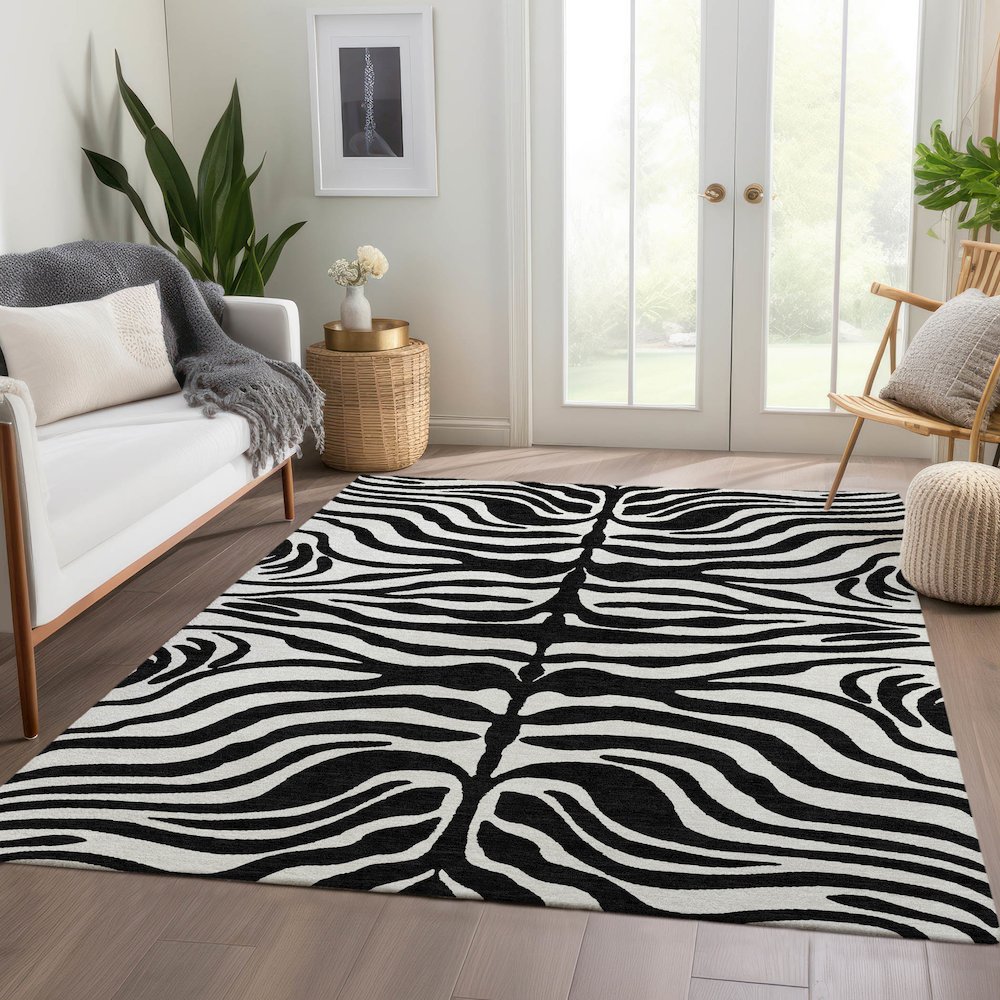 Premium Machine Washable Mayfield AMF1042 Black 2'6" x 3'10" Rug. Picture 6