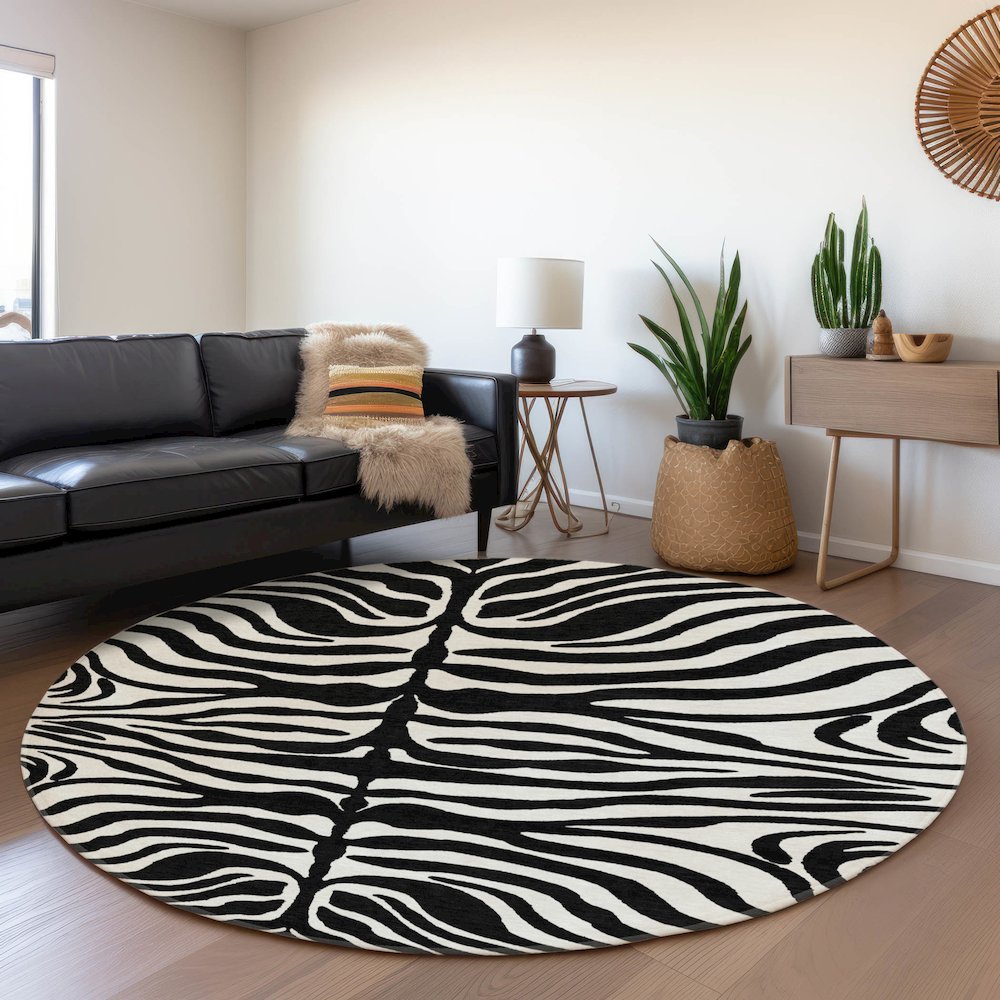 Premium Machine Washable Mayfield AMF1042 Black 8' x 8' Round Rug. Picture 5