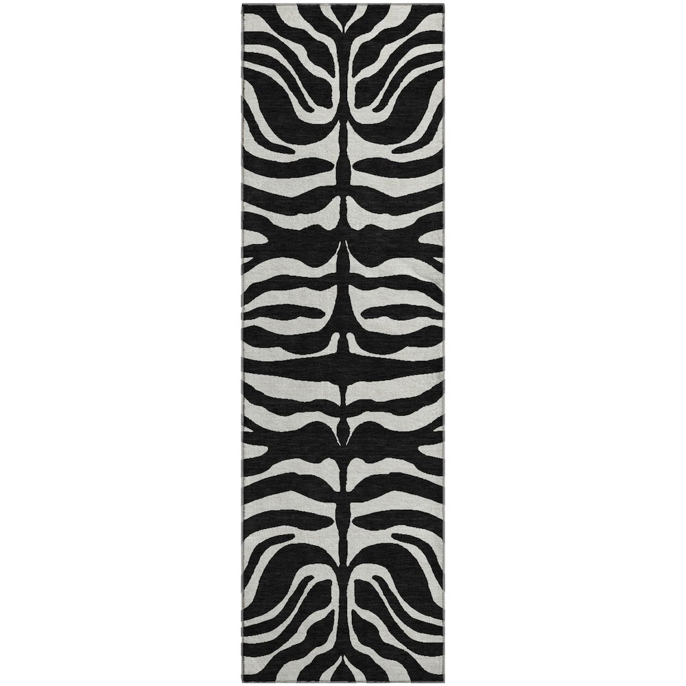 Premium Machine Washable Mayfield AMF1042 Black 2'3" x 7'6" Runner Rug. Picture 1