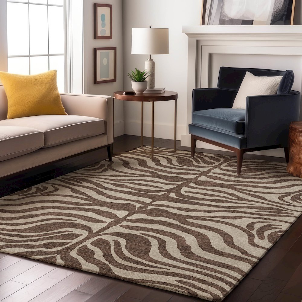 Premium Machine Washable Mayfield AMF1042 Brown 2'6" x 3'10" Rug. Picture 5