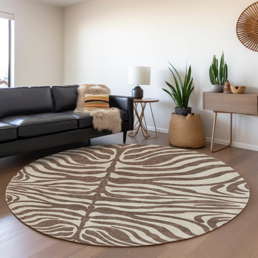 Premium Machine Washable Mayfield AMF1042 Brown 8' x 8' Round Rug. Picture 5
