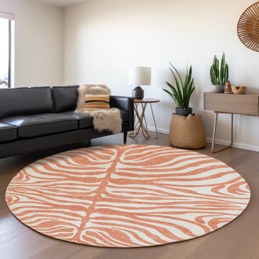 Premium Machine Washable Mayfield AMF1042 Coral 8' x 8' Round Rug. Picture 5