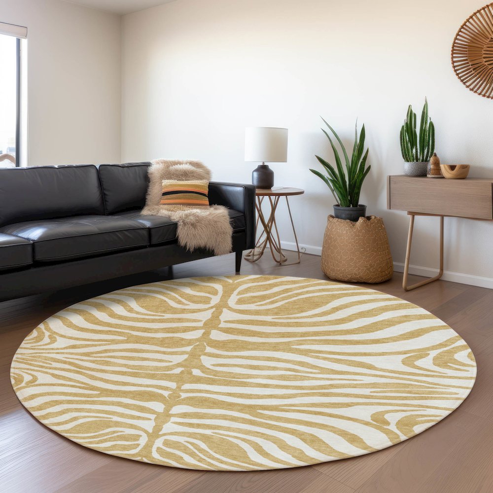 Premium Machine Washable Mayfield AMF1042 Gold 8' x 8' Round Rug. Picture 5