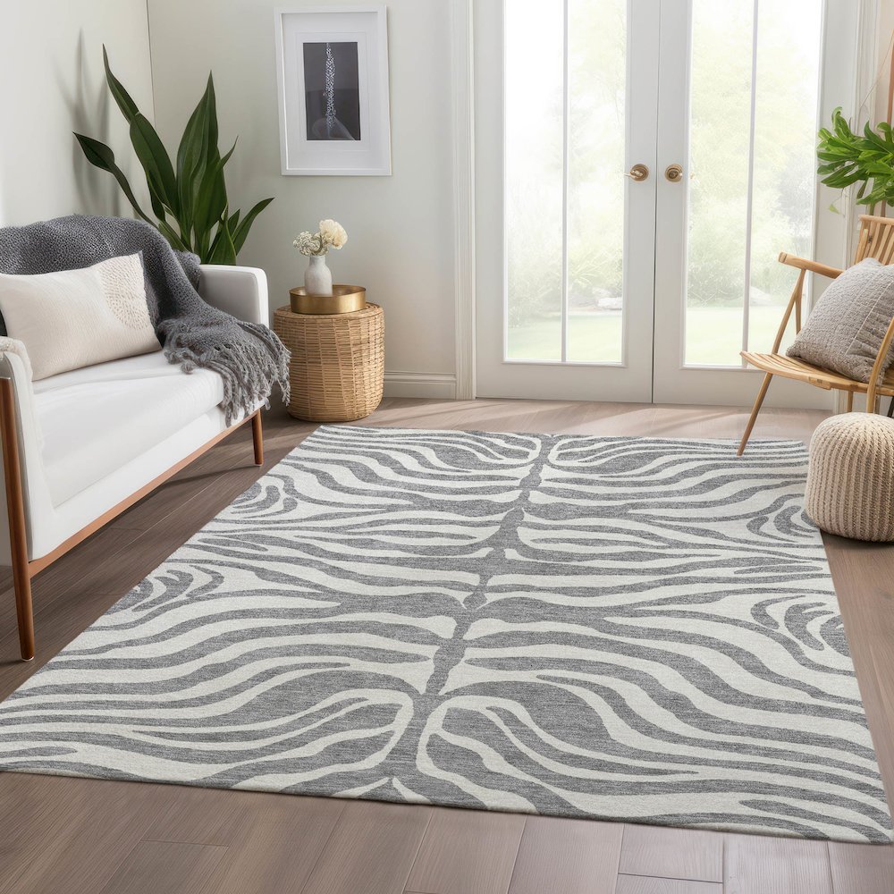 Premium Machine Washable Mayfield AMF1042 Gray 2'6" x 3'10" Rug. Picture 6