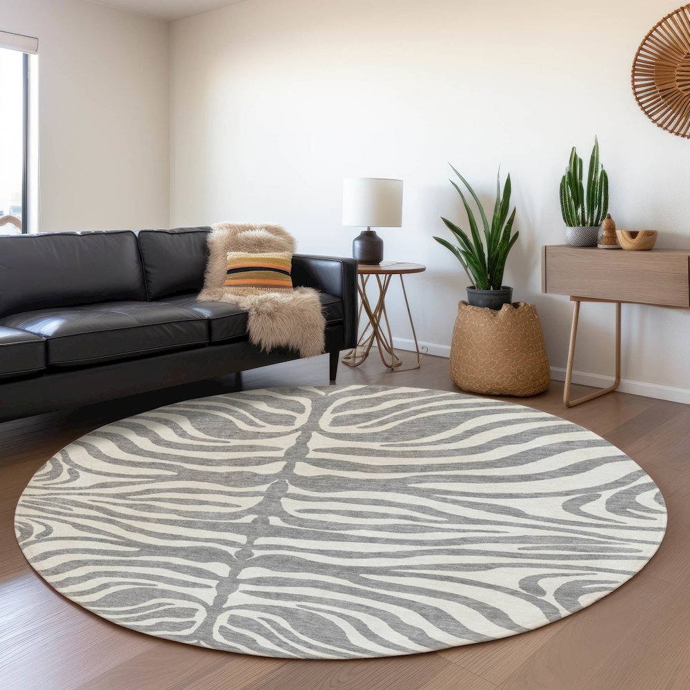 Premium Machine Washable Mayfield AMF1042 Gray 8' x 8' Round Rug. Picture 5