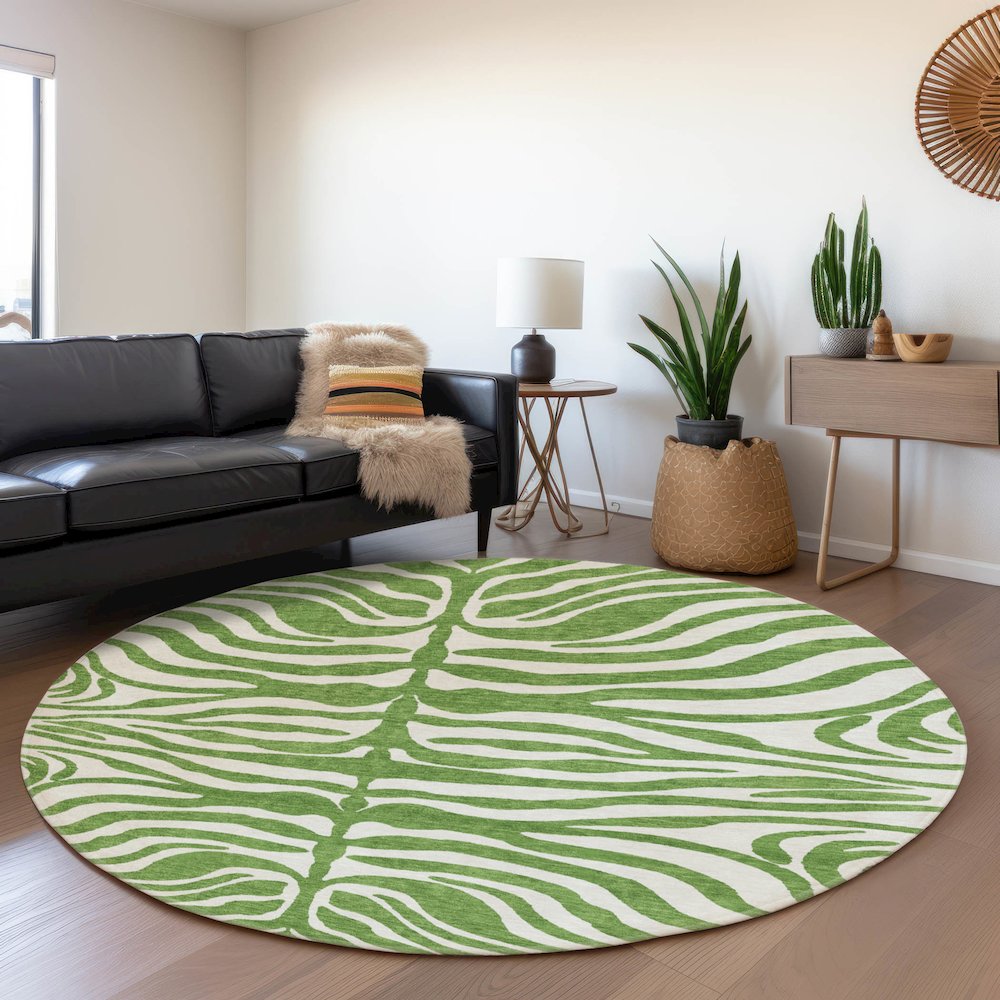 Premium Machine Washable Mayfield AMF1042 Green 8' x 8' Round Rug. Picture 5
