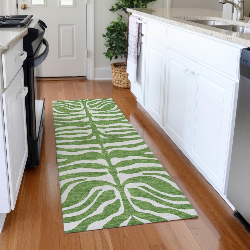 Premium Machine Washable Mayfield AMF1042 Green 2'3" x 7'6" Runner Rug. Picture 5