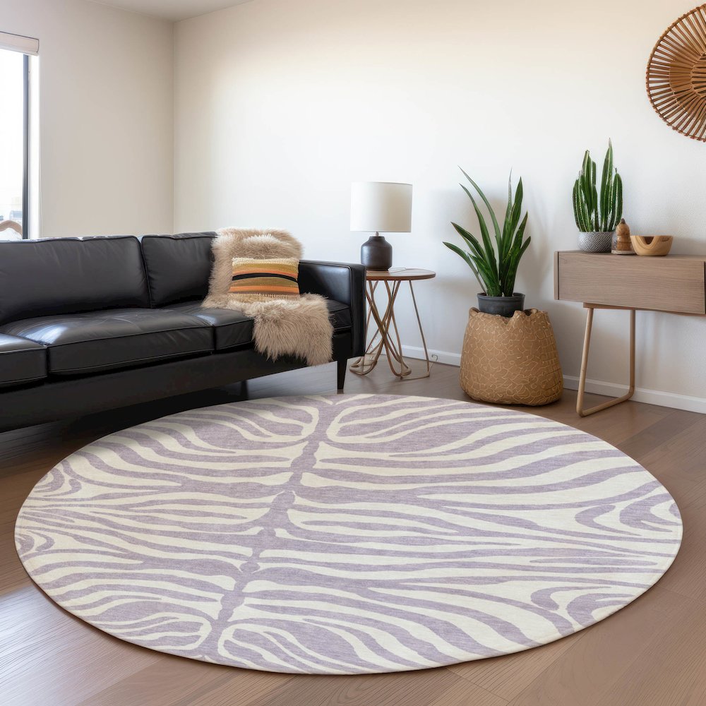 Premium Machine Washable Mayfield AMF1042 Lavender 8' x 8' Round Rug. Picture 5