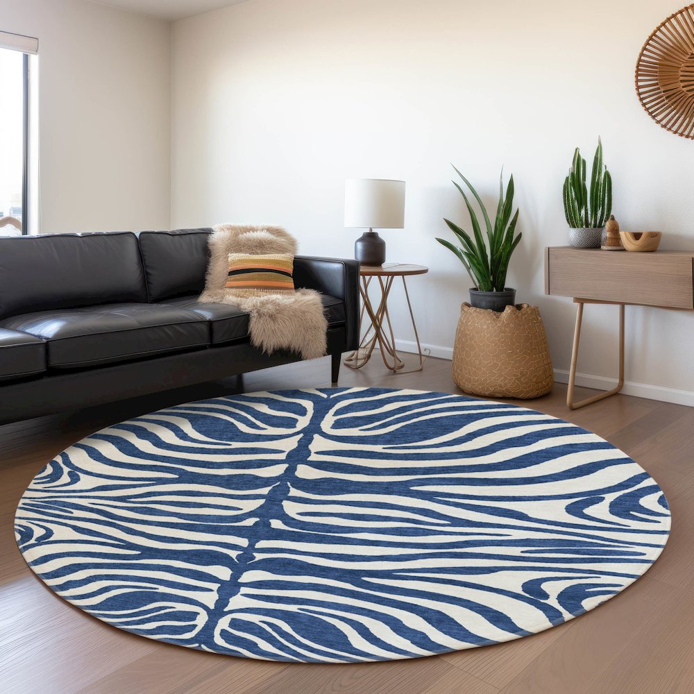 Premium Machine Washable Mayfield AMF1042 Navy 8' x 8' Round Rug. Picture 5