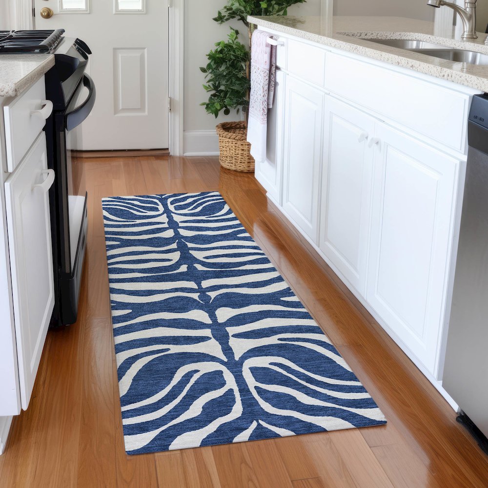 Premium Machine Washable Mayfield AMF1042 Navy 2'3" x 7'6" Runner Rug. Picture 5