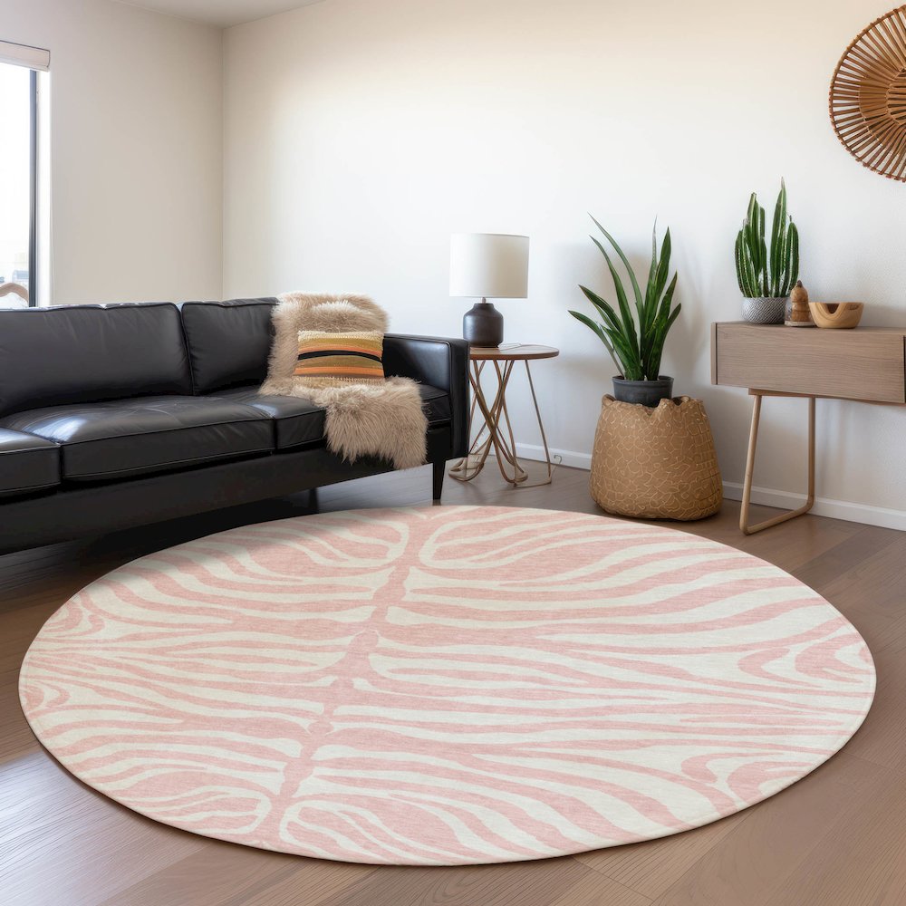Premium Machine Washable Mayfield AMF1042 Pink 8' x 8' Round Rug. Picture 5